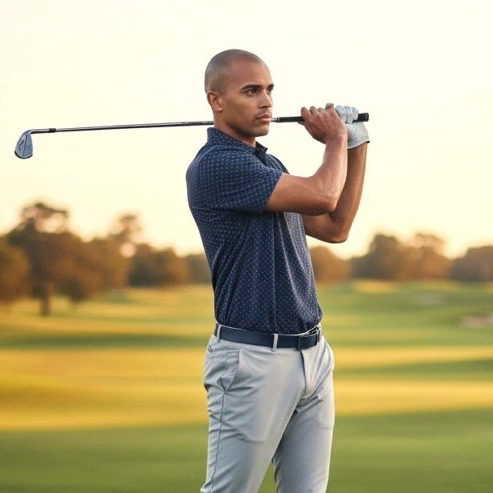 Kenneth Cole Golf Polo Shirt Mens Large Blue Geometric Stretch Golfcore Sporty